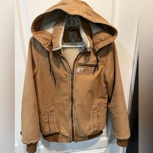 Carhartt Weathered Wildwood Jacket Tan Brown Size Small Hooded Sherpa Lined